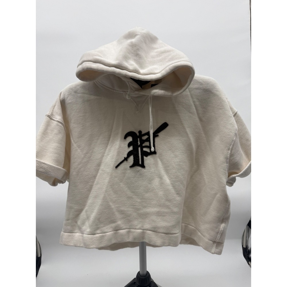 Polo Ralph Lauren Cream Short Sleeve Cropped Hoodie Gothic P Logo Women's XL